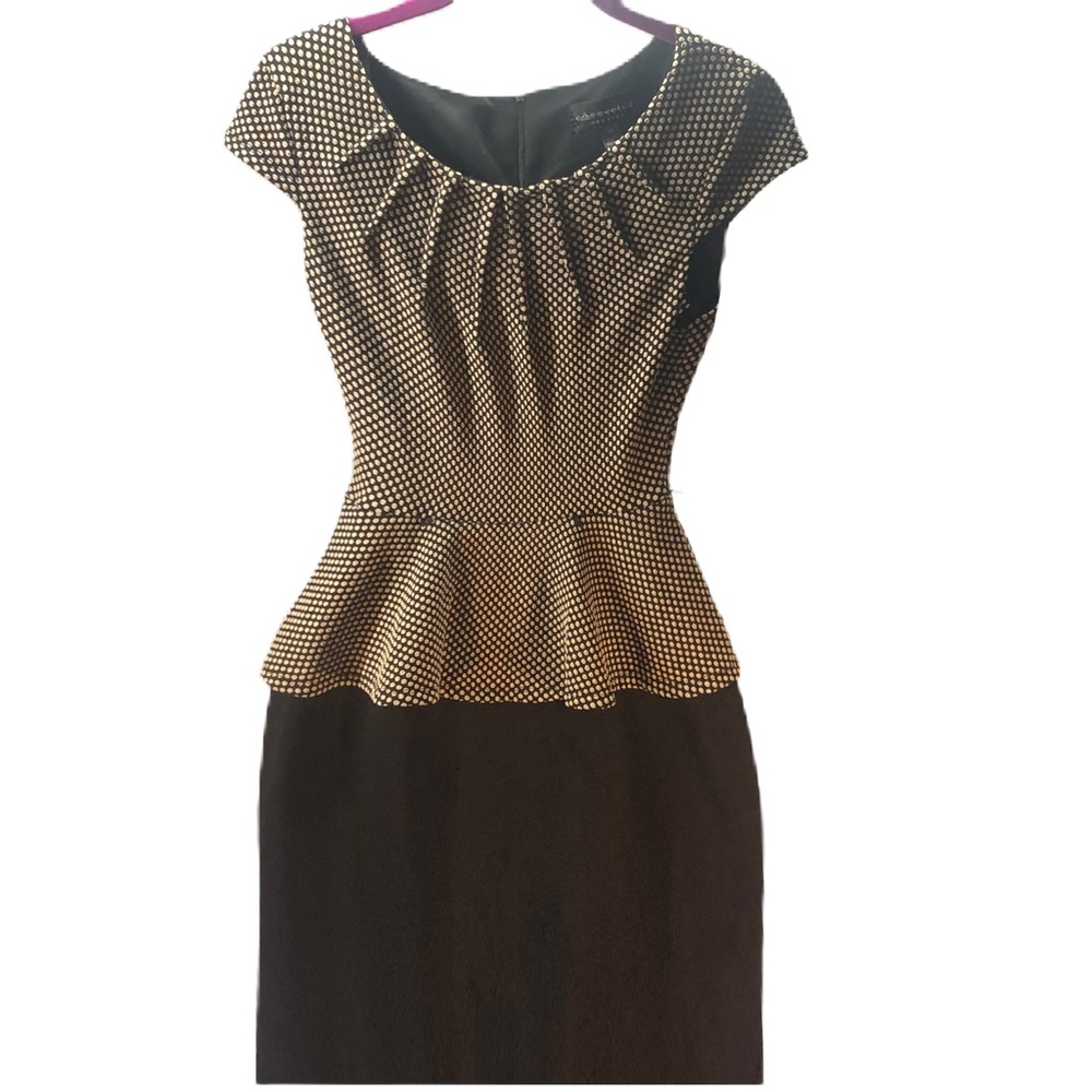 Connected Apparel 🅟🅡🅔-🅞🅦🅝🅔🅓 Black-Tan polka dots stretchy dress Size 8P